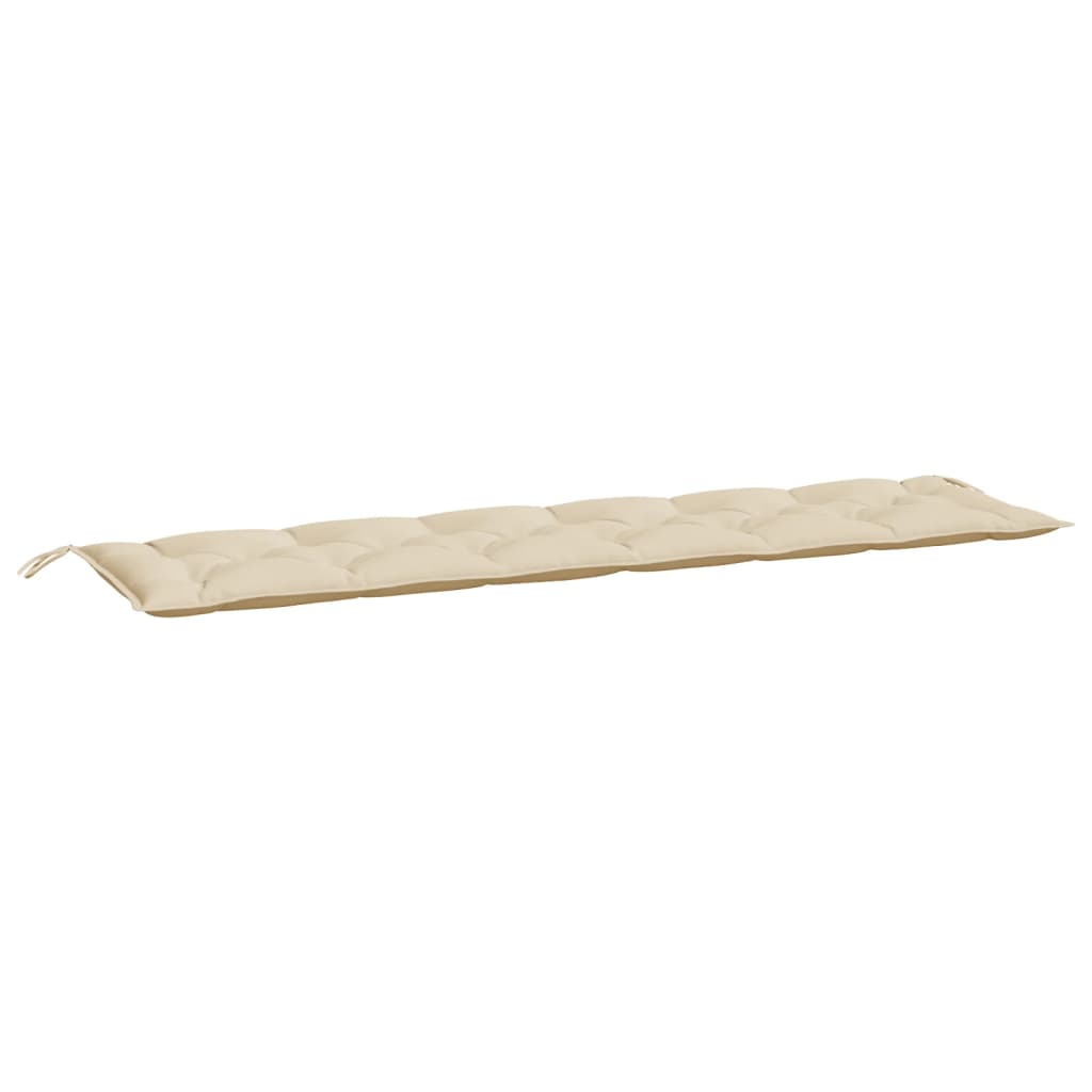 Beige garden bench cushion in Oxford fabric with tufted design and ties, 78.7x19.7x2.8 inches.