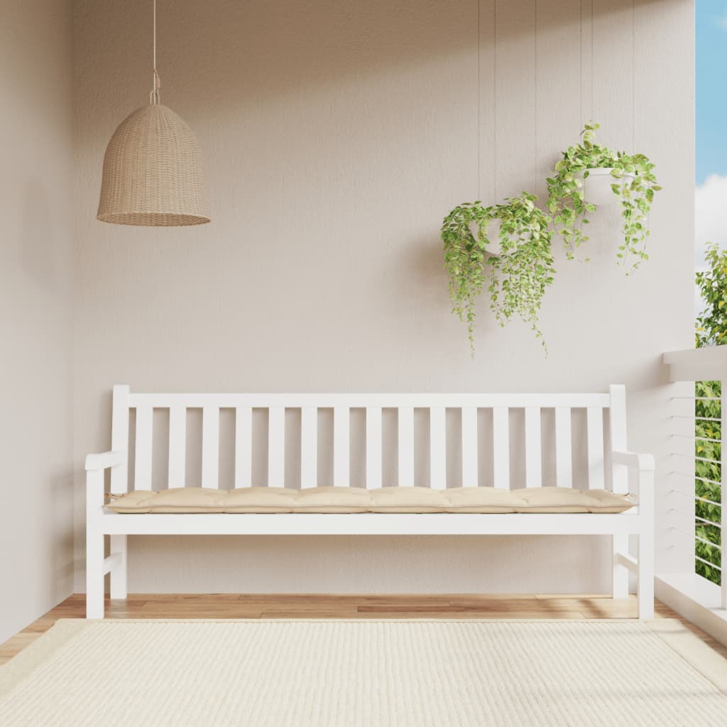 Beige Oxford fabric garden bench cushion with non-slip ties, 78.7x19.7x2.8 inches.