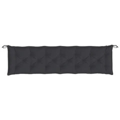 Black rectangular garden bench cushion with tufted Oxford fabric and tie-down straps.