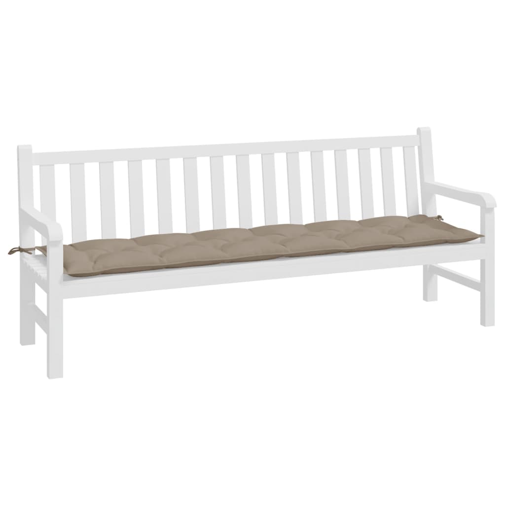Taupe garden bench cushion in Oxford fabric with tufted design and tie straps, 78.7x19.7x2.8 inches.