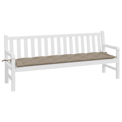 Taupe garden bench cushion in Oxford fabric with tufted design and tie straps, 78.7x19.7x2.8 inches.