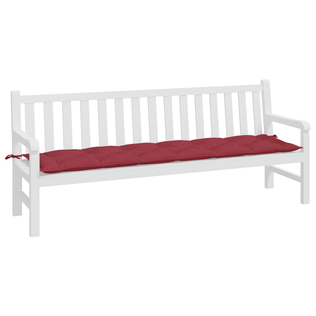 Wine red garden bench cushion in Oxford fabric, 78.7x19.7x2.8 inches, with ties.
