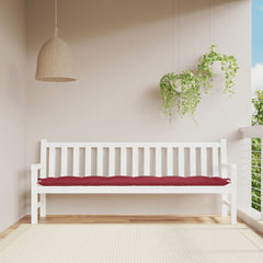 Wine red Oxford fabric garden bench cushion, 78.7x19.7x2.8 inches, on white bench.