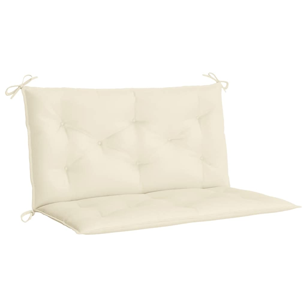 Cream white Oxford fabric garden bench cushion, 39.4x39.4x2.8 inches, with ties.