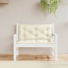 Cream white Oxford fabric garden bench cushion with tufted padding and ties, 39.4x39.4x2.8 inches.