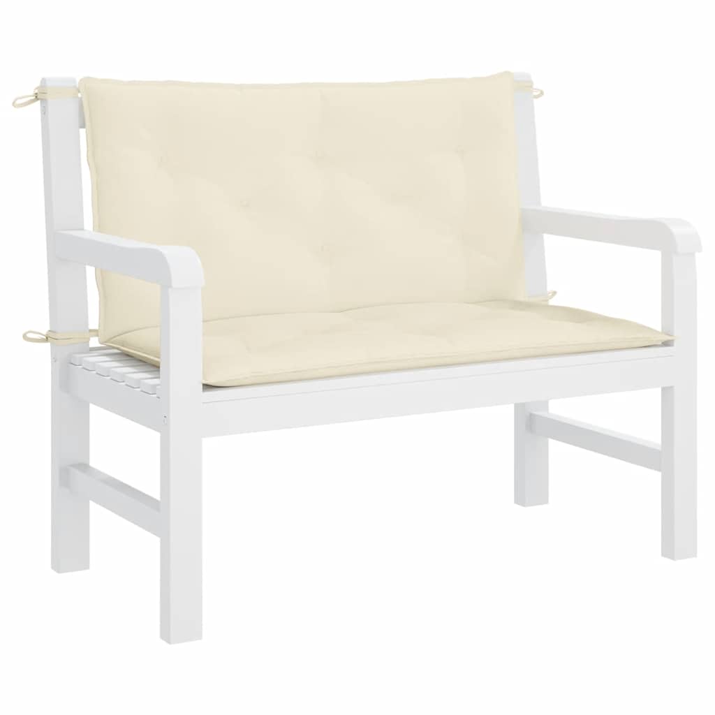 Cream white Oxford fabric garden bench cushion, 39.4x39.4x2.8 inches, with ties.