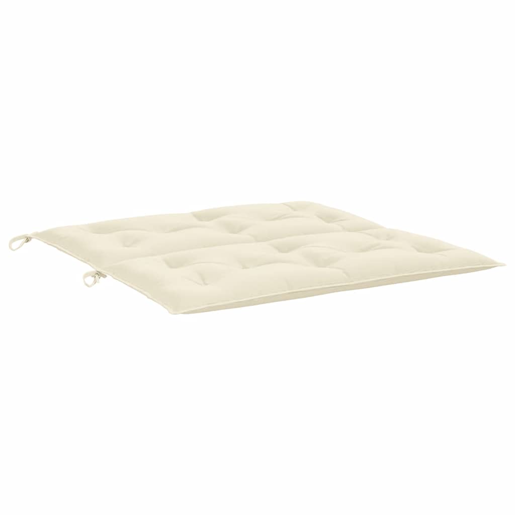 Cream white Oxford fabric garden bench cushion, 39.4x39.4x2.8 inches, with ties.