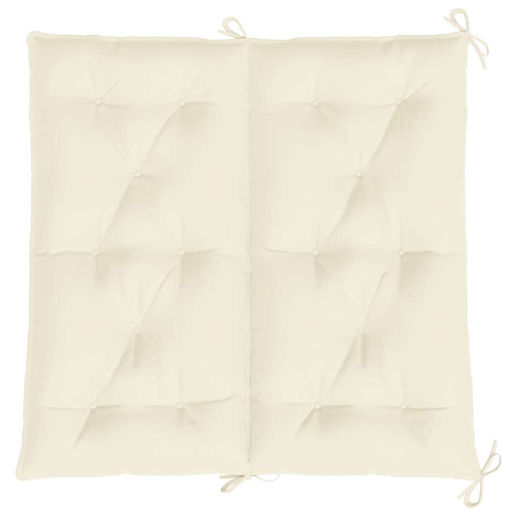 Cream white Oxford fabric garden bench cushion, 39.4x39.4x2.8 inches, with ties.