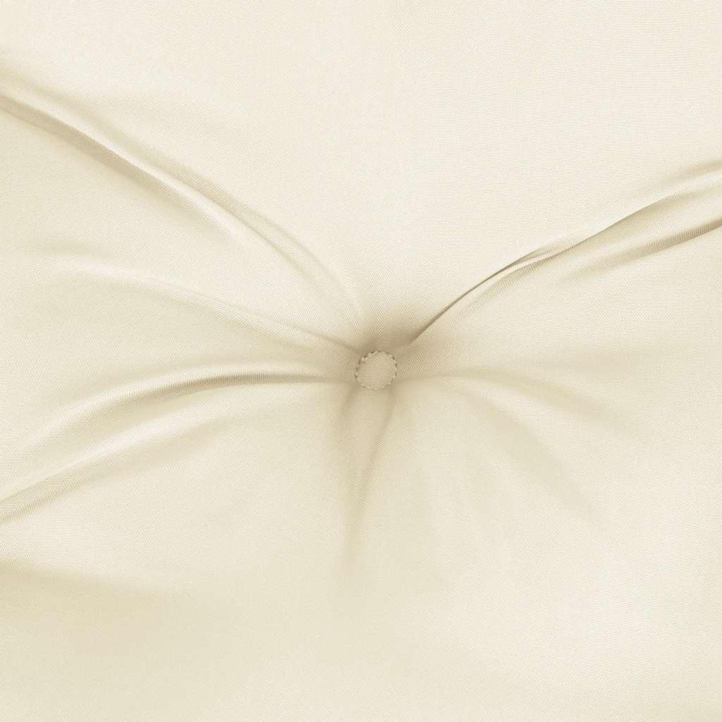 Cream white Oxford fabric garden bench cushion, 39.4x39.4x2.8 inches, with tufted center.