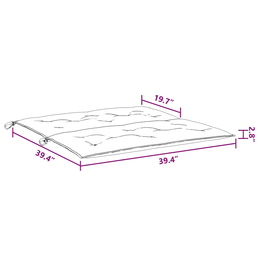 Light blue Oxford fabric garden bench cushion measuring 39.4 by 39.4 by 2.8 inches with ties.