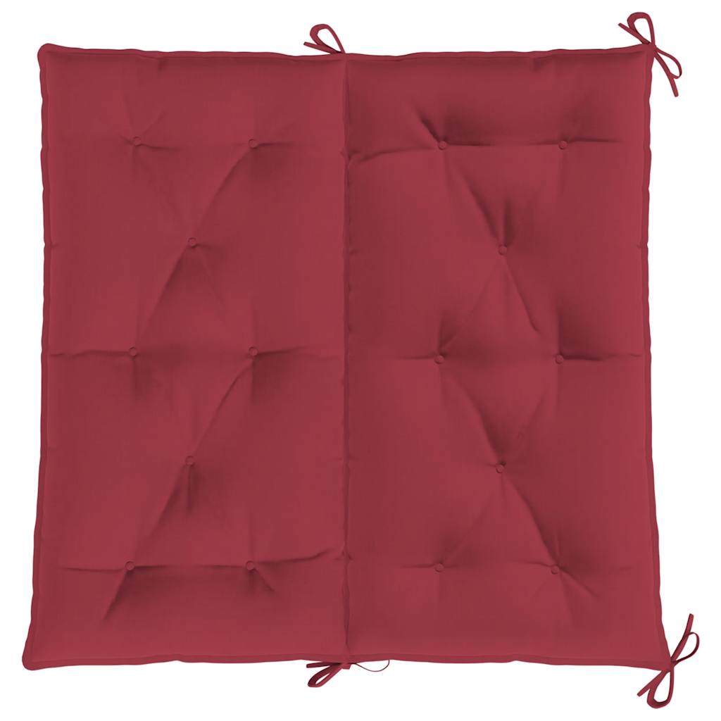 Wine red Oxford fabric garden bench cushion, 39.4x39.4x2.8 inches, with corner ties.
