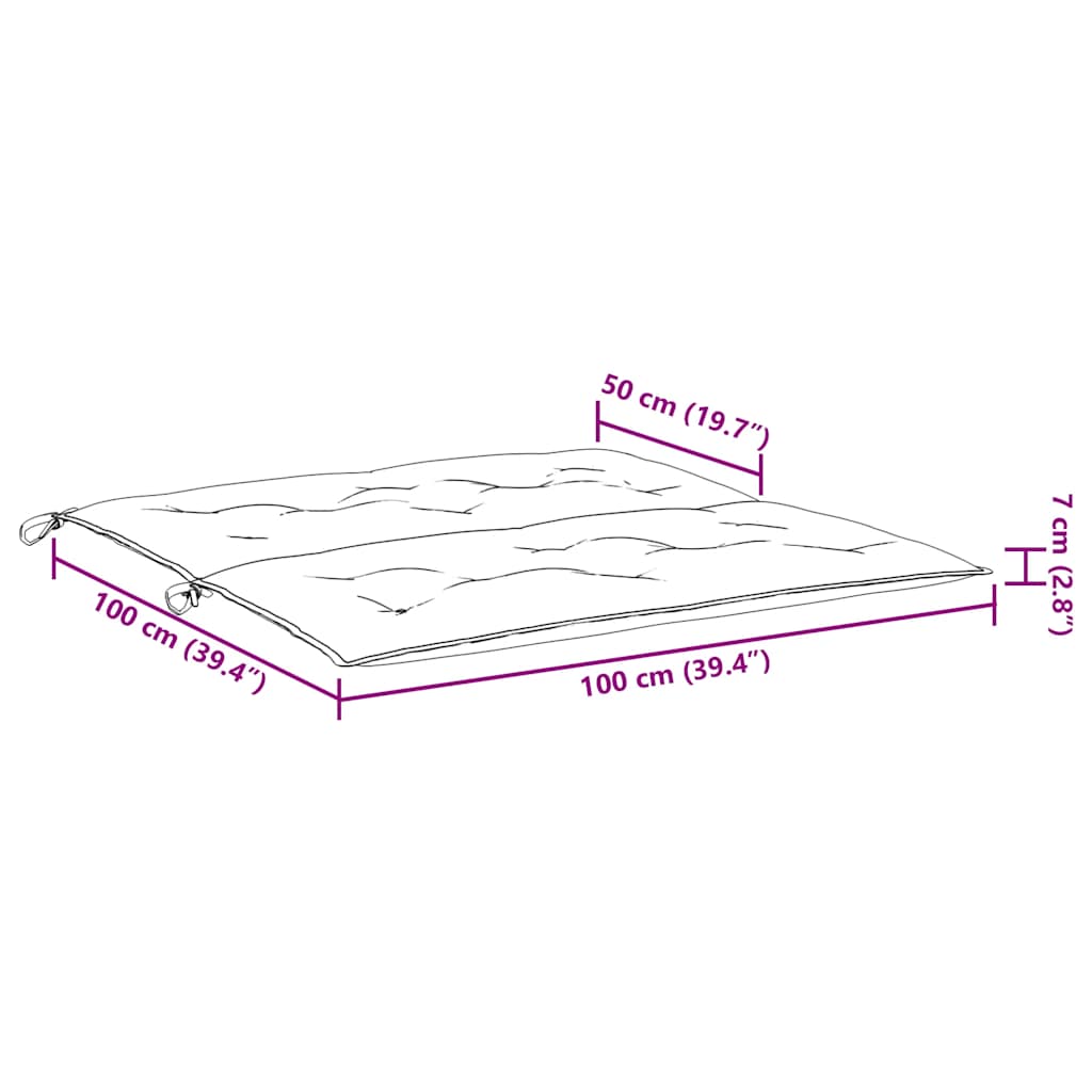 Wine red Oxford fabric garden bench cushion, 39.4x39.4x2.8 inches, with corner ties.