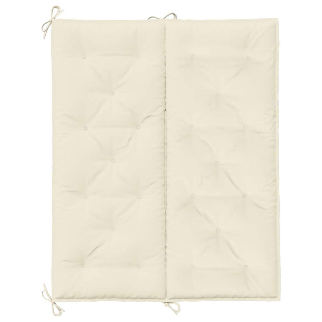 Cream white garden bench cushion with quilted Oxford fabric and ties, 47x40x3 inches.
