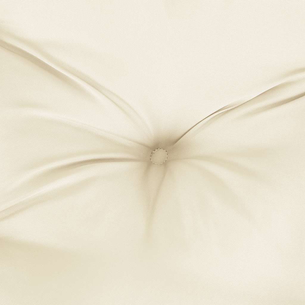 Cream white garden bench cushion in Oxford fabric, 47x40x3 inches, with ties.