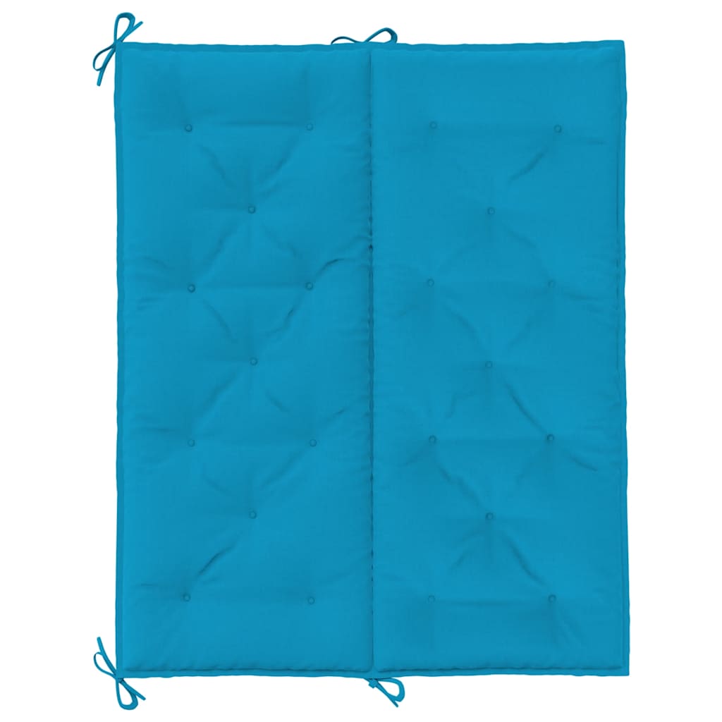 Light blue Oxford fabric garden bench cushion with tufted design and tie straps, 47.2x39.4x2.8 inches.