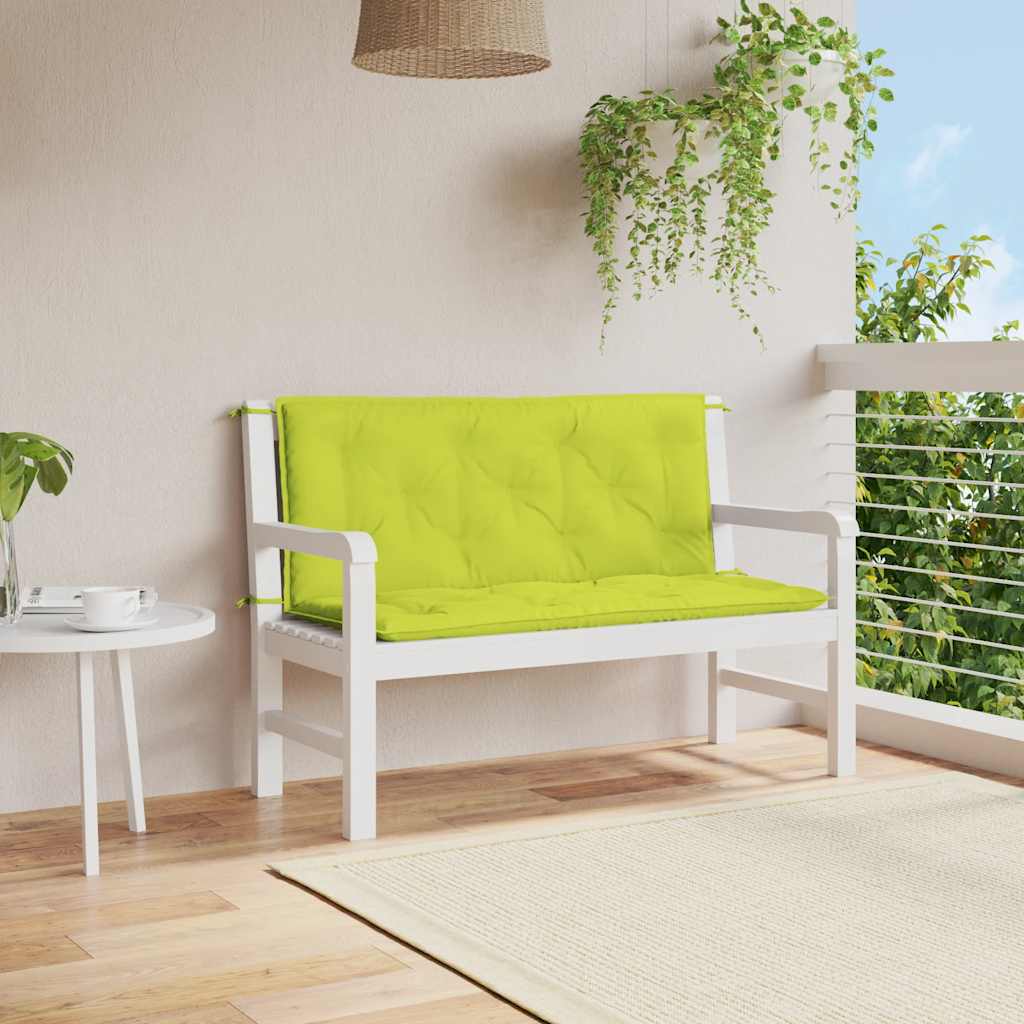 Bright green outdoor garden bench cushion made of durable Oxford fabric with non-slip ties.