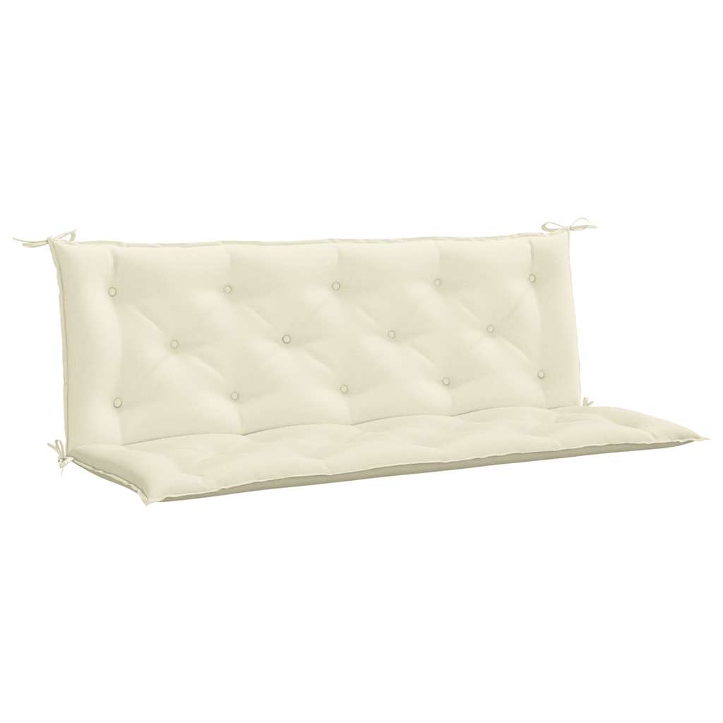 Cream white Oxford fabric garden bench cushion, 59x40x3 inches, with ties.