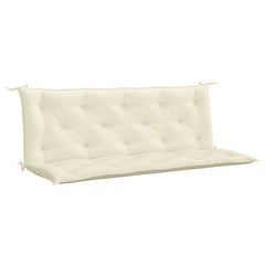 Cream white Oxford fabric garden bench cushion, 59x40x3 inches, with ties.