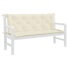 Cream white Oxford fabric garden bench cushion, 59x40x3 inches, with corner ties.