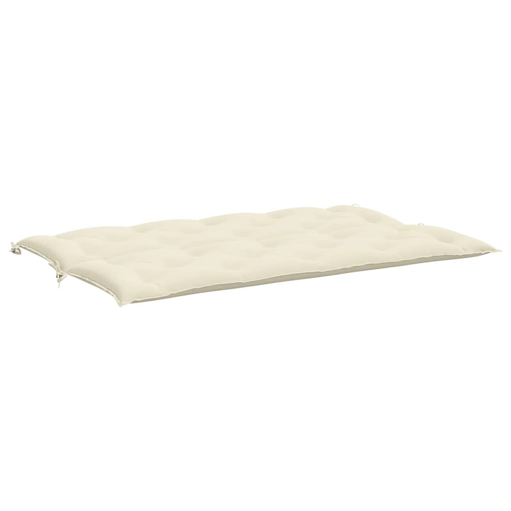 Cream white Oxford fabric garden bench cushion, 59x40x3 inches, with corner ties.