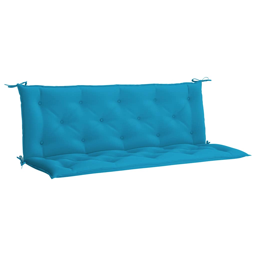 Light blue Oxford fabric garden bench cushion, 59x40x2.8 inches, with tufted design and ties.