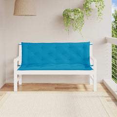 Light blue Oxford fabric garden bench cushion with tufted design, 59x40x2.8 inches.