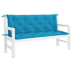 Light blue Oxford fabric garden bench cushion with tufted design and ties, 59x40x2.8 inches.