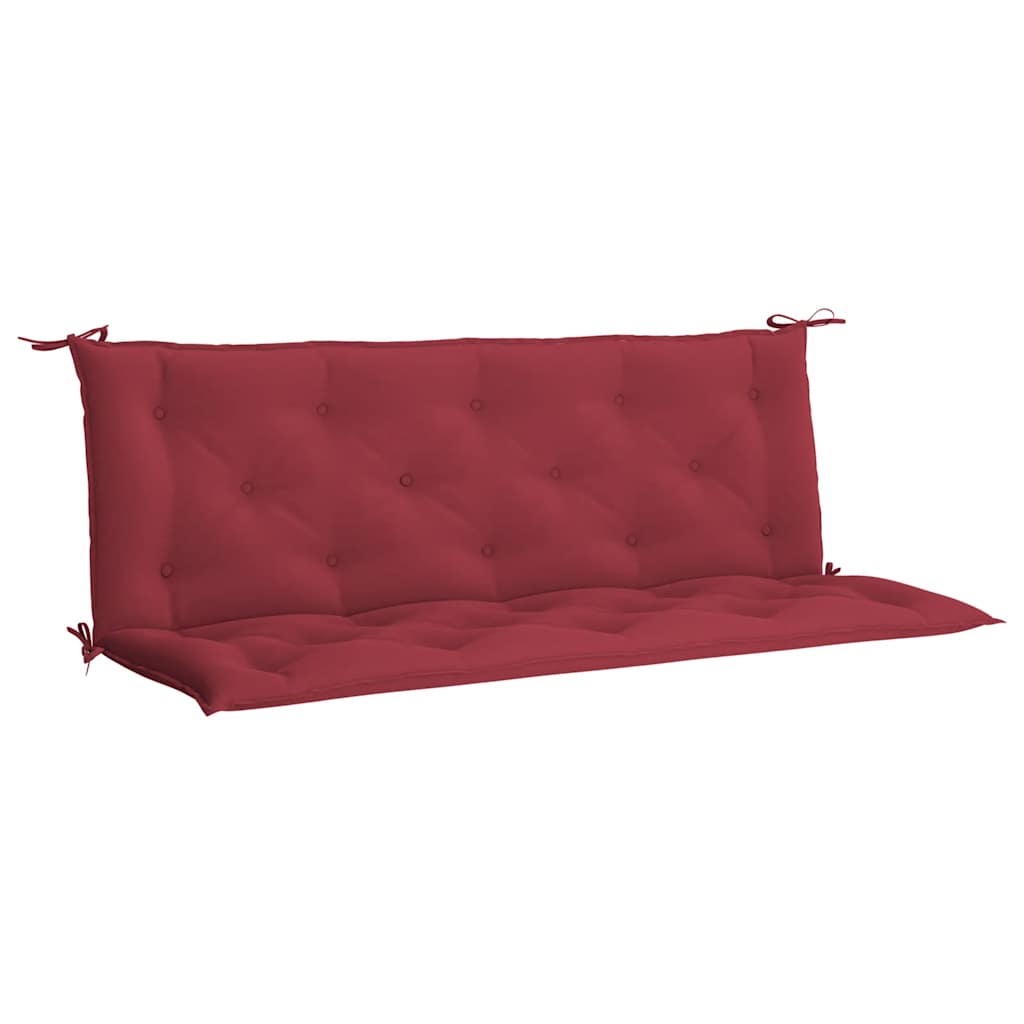 Wine red Oxford fabric garden bench cushion, 59x40x2.8 inches, with corner ties.