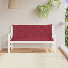 Wine red Oxford fabric garden bench cushion, 59x40x2.8in, with corner ties.