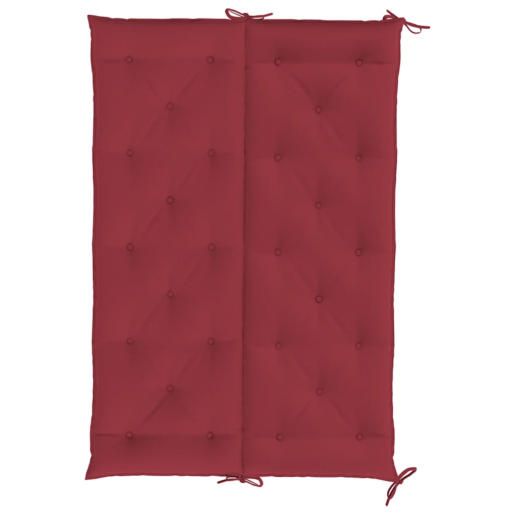 Wine red Oxford fabric garden bench cushion, 59x40x2.8 inches, with corner ties.