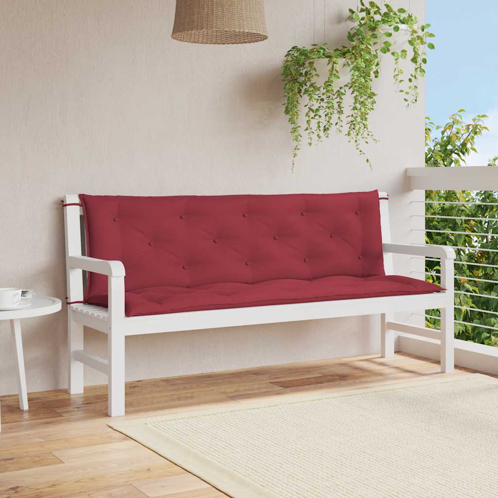 Wine red Oxford fabric garden bench cushion, 59x40x2.8 inches, with corner ties.