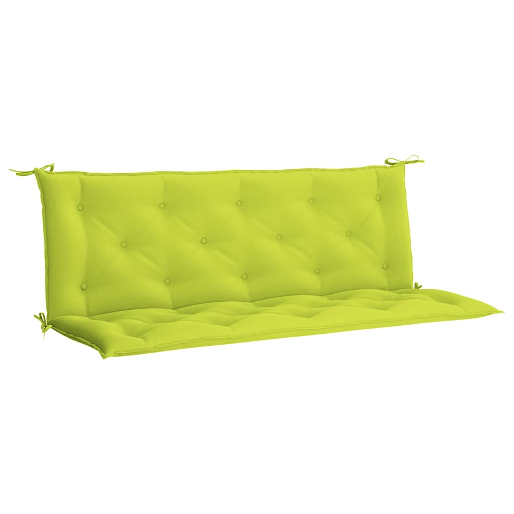 Bright green garden bench cushion made of Oxford fabric, measuring 59x40x2.8 inches.