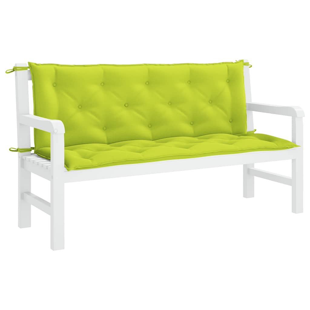Bright green garden bench cushion in Oxford fabric, 59x40x2.8 inches, with ties.