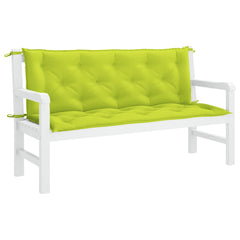 Bright green garden bench cushion in Oxford fabric, 59x40x2.8 inches, with ties.