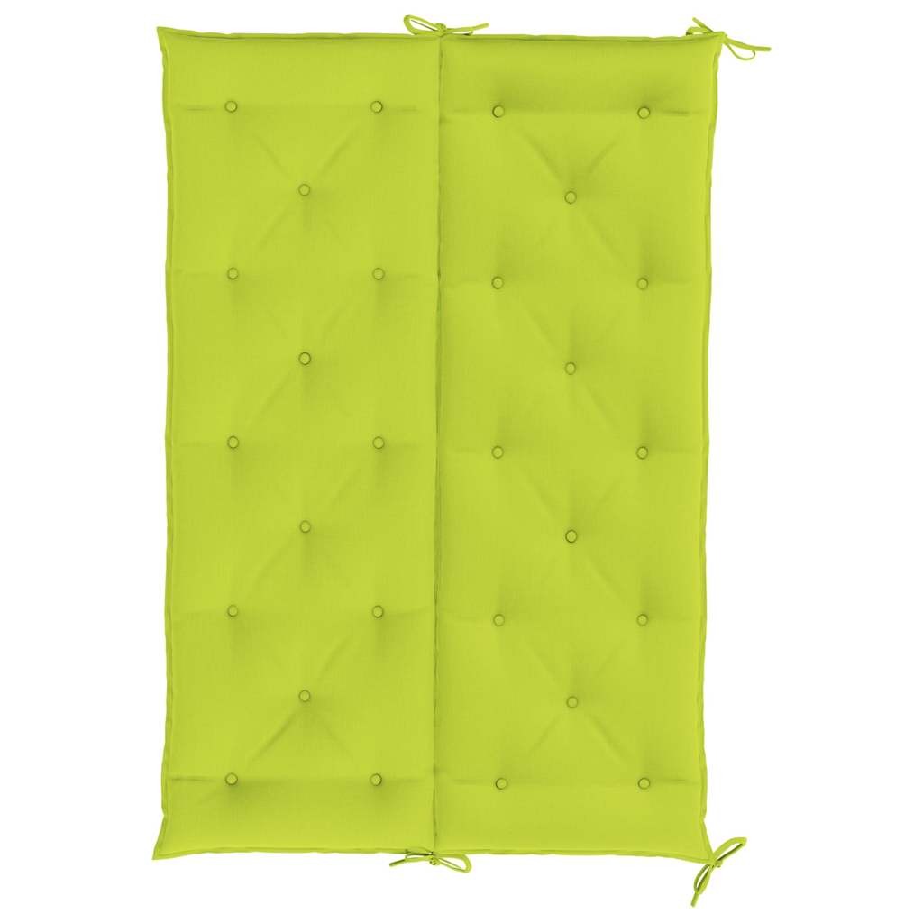 Bright green garden bench cushion in Oxford fabric, 59x40x2.8 inches, with ties.