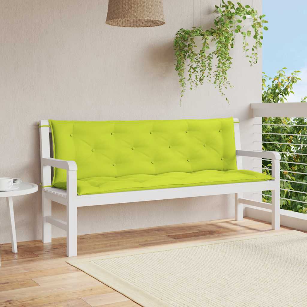 Bright green garden bench cushion made of Oxford fabric, measuring 59x40x2.8 inches.