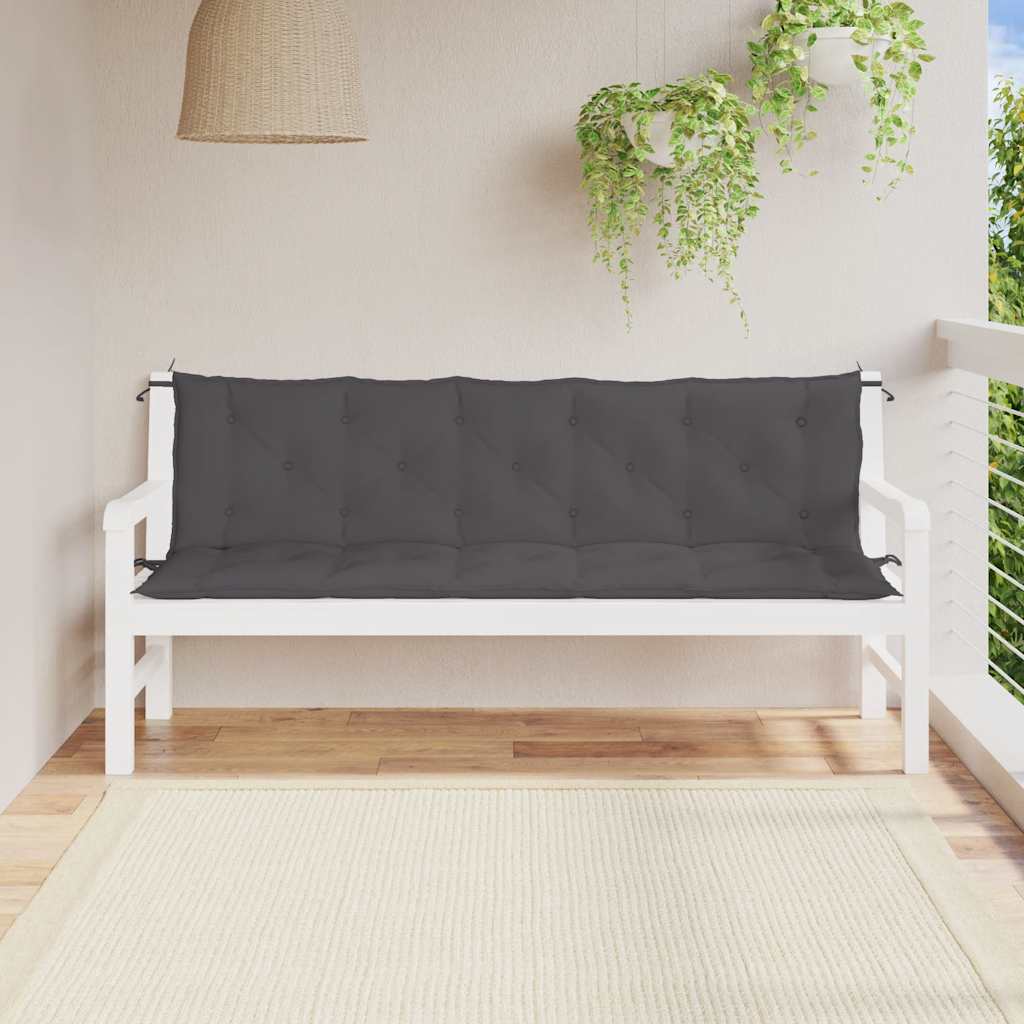 Anthracite garden bench cushion in Oxford fabric, sized 70.9x39.4x2.8 inches, with ties.