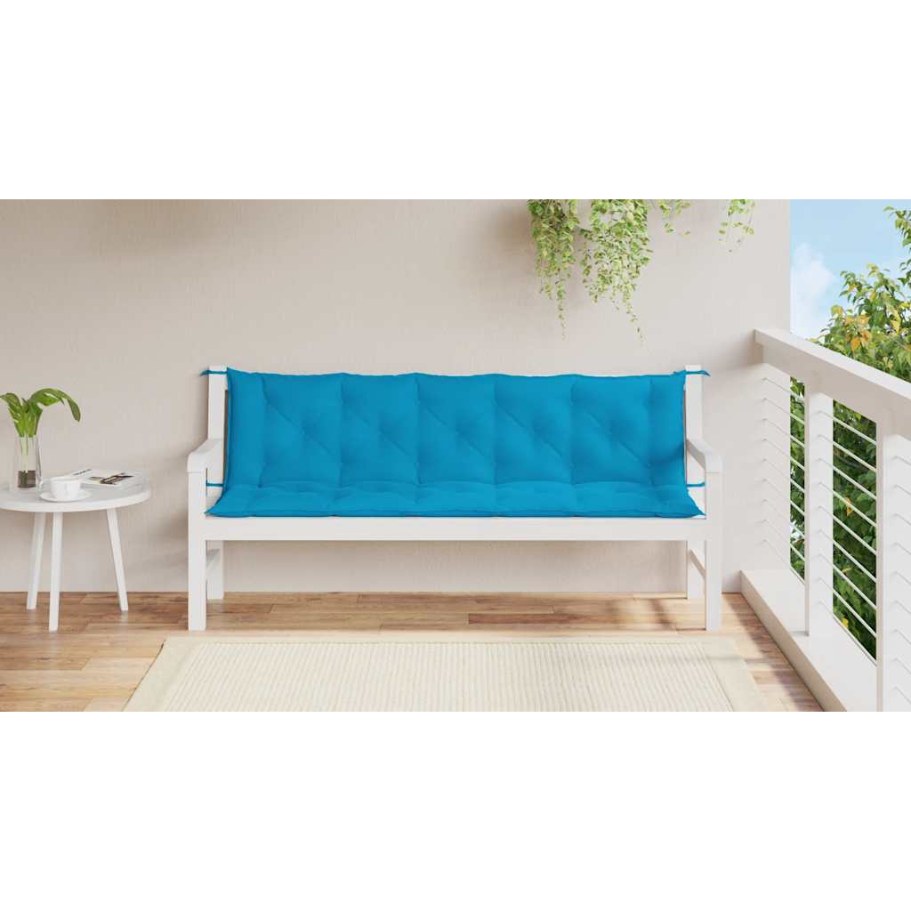 Light blue Oxford fabric garden bench cushion, 70.9x39.4x2.8 inches, with corner ties.