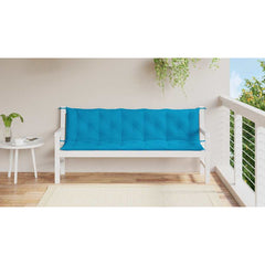 Light blue Oxford fabric garden bench cushion, 70.9x39.4x2.8 inches, with corner ties.
