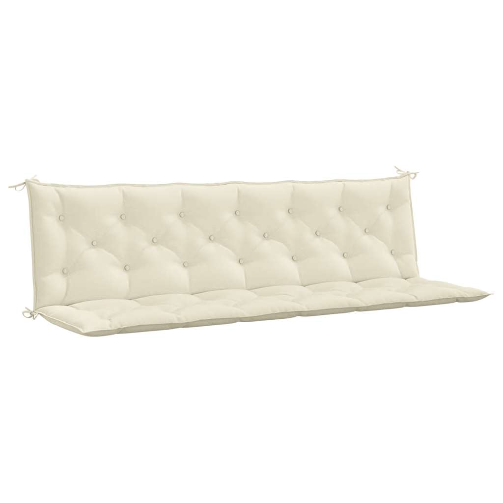 Cream white garden bench cushion in Oxford fabric, tufted design, ties, 78.7x39.4x2.8 inches.