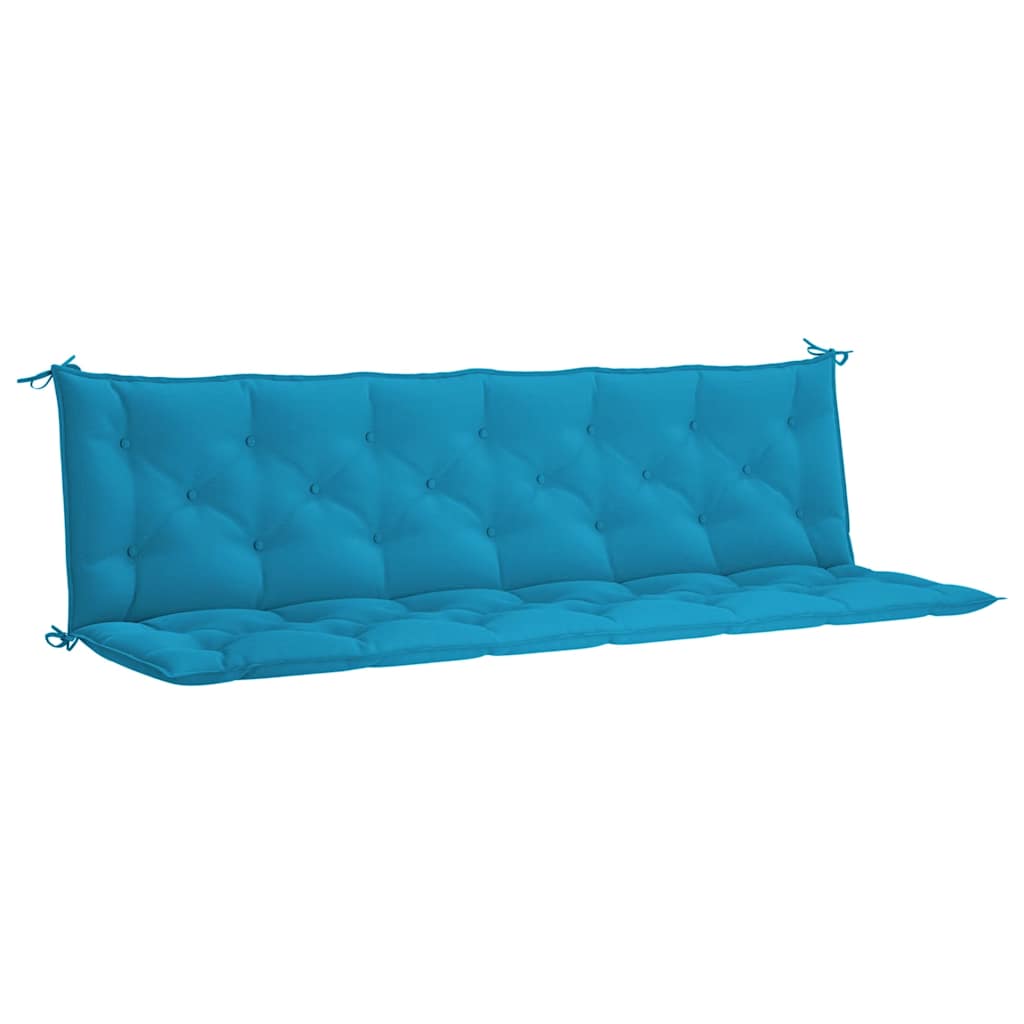 Light blue Oxford fabric garden bench cushion, 78.7x39.4x2.8 inches, with tufted design and ties.