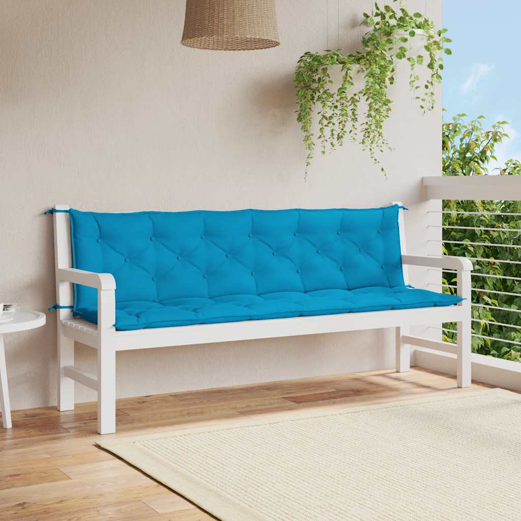 Light blue Oxford fabric garden bench cushion on white bench, 78.7x39.4x2.8in.