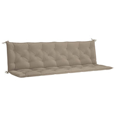 Taupe Oxford fabric garden bench cushion, 78.7x39.4x2.8 inches, with ties and tufted design.