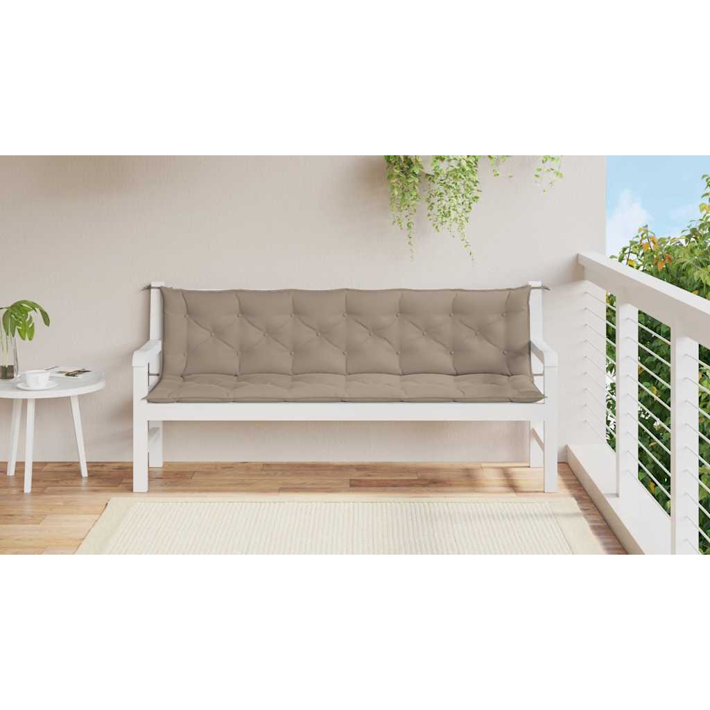Taupe Oxford fabric garden bench cushion with tufted design and ties, 78.7x39.4x2.8 inches.