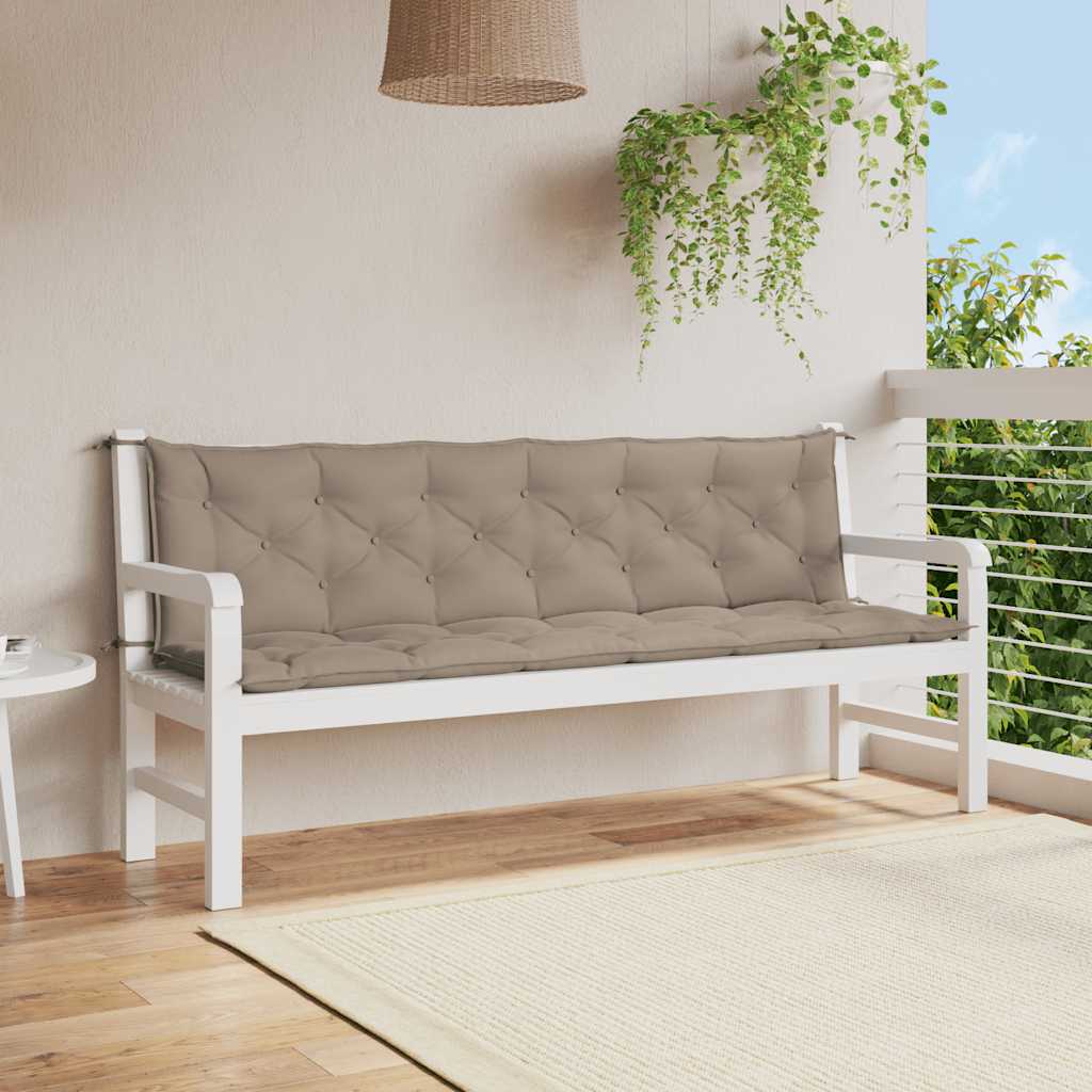 Taupe Oxford fabric garden bench cushion with tufted design and ties, 78.7x39.4x2.8 inches.