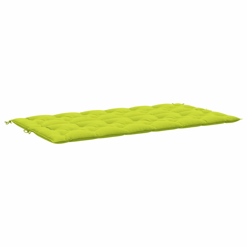 Bright green Oxford fabric garden bench cushion with ties.