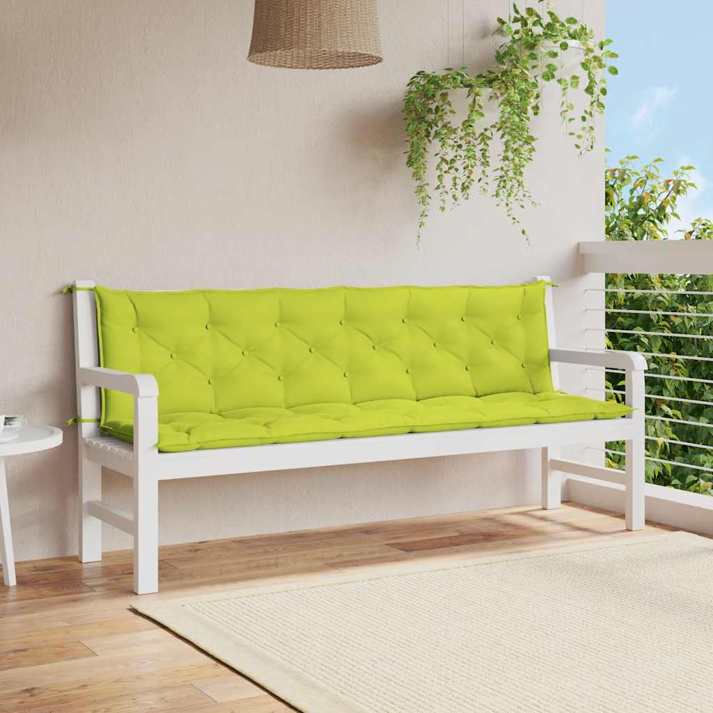 Bright green Oxford fabric garden bench cushion with tufting and ties, 78.7x39.4x2.8 inches.