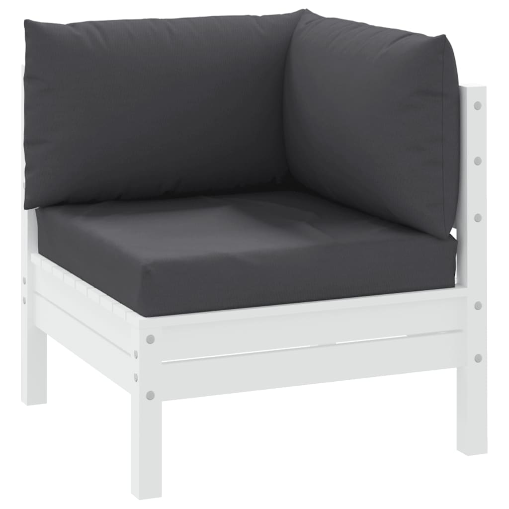 Three anthracite Oxford fabric cushions for a pallet sofa, including seat, back, and side pieces.