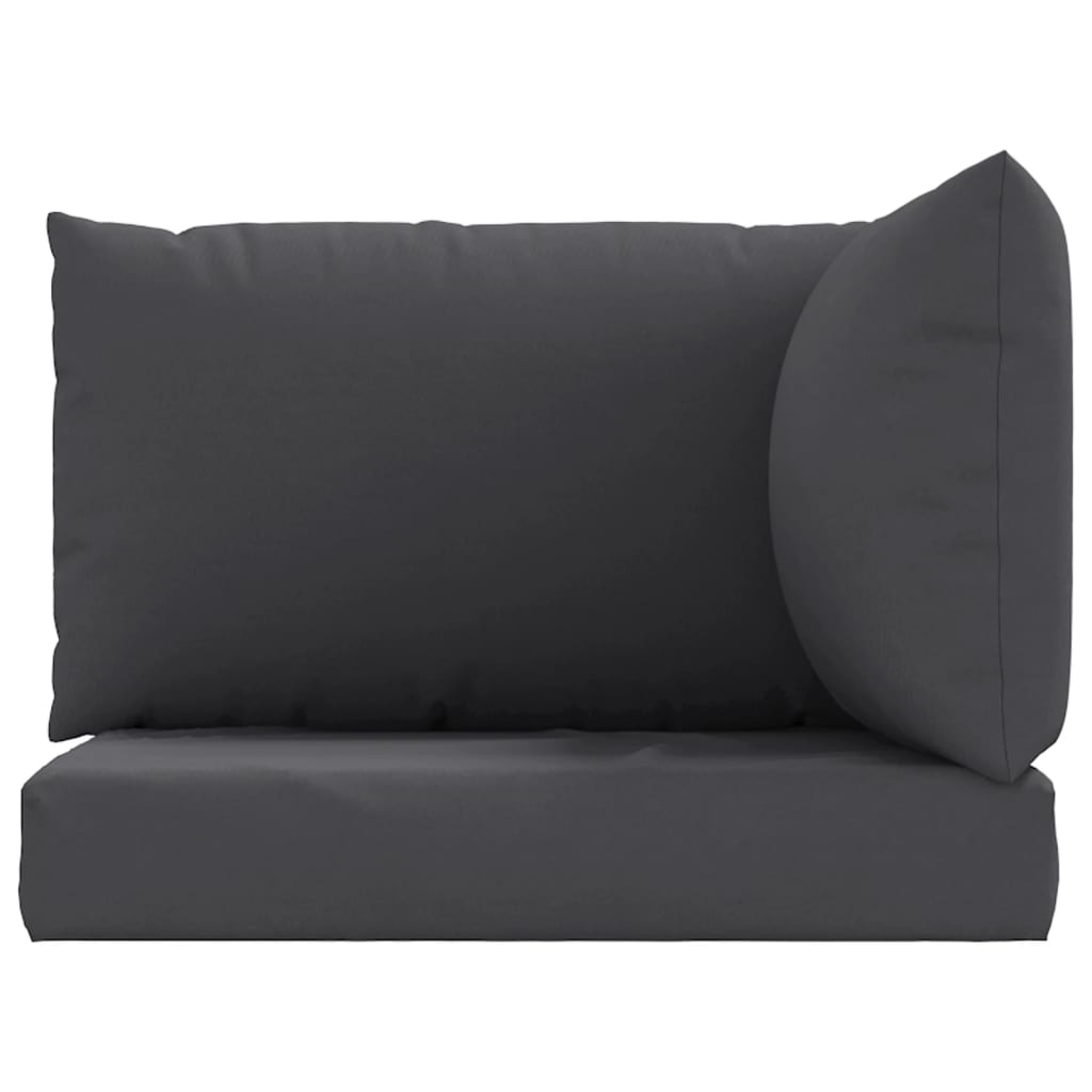 Three-piece anthracite Oxford fabric pallet cushions for seating and backrest.