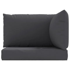Three-piece anthracite Oxford fabric pallet cushions for seating and backrest.